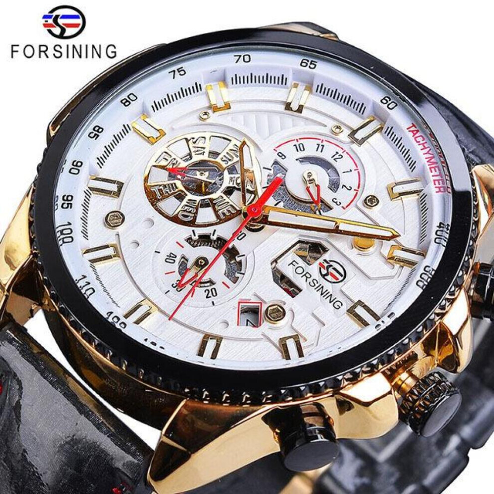 Maxpower (Beige) Forsining2022 New Three-Disc Sports Automatic Mechanical Strap Calendar Men's Top Watch Light Black Stainless Steel Watch Pu Strap Watch Black,Cream