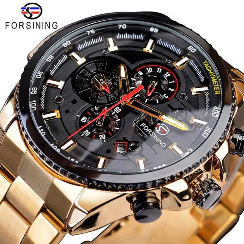 Maxpower (Corn) Forsining2022 New Three-Disc Sports Automatic Mechanical Strap Calendar Men's Top Watch Light Stainless Steel Watch Pu Strap Watch Black