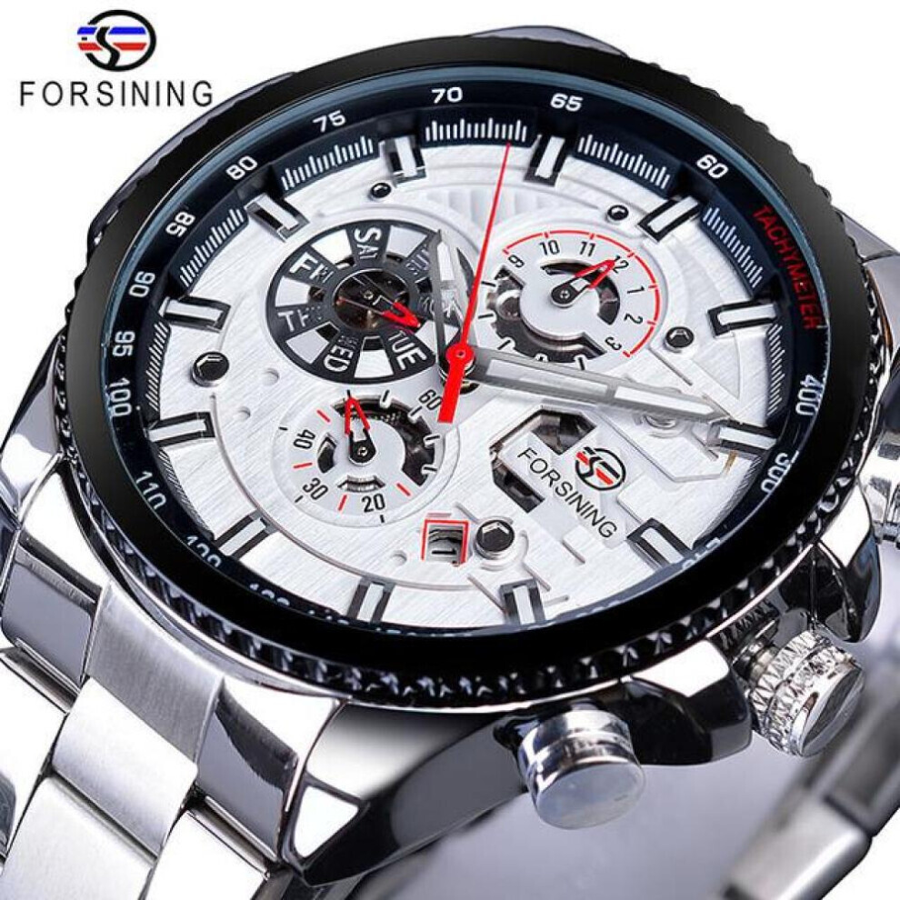 Maxpower (Gainsboro) Forsining2022 New Three-Disc Sports Automatic Mechanical Strap Calendar Men's Top Watch Light Stainless Steel Watch Pu Strap Wa Black