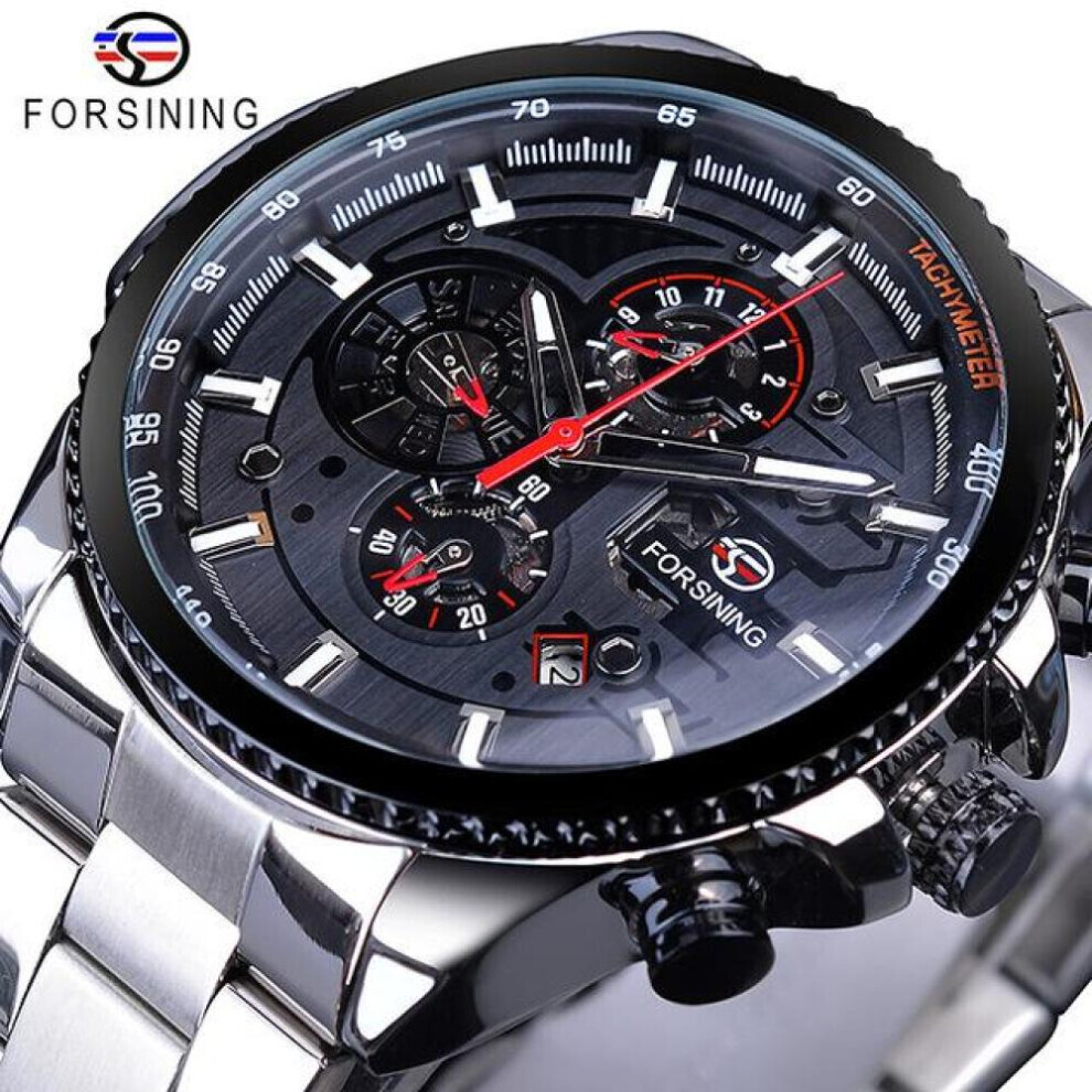 Maxpower (Ghost White) Forsining2022 New Three-Disc Sports Automatic Mechanical Strap Calendar Men's Top Watch Light Black Stainless Steel Watch Pu Strap White,Black