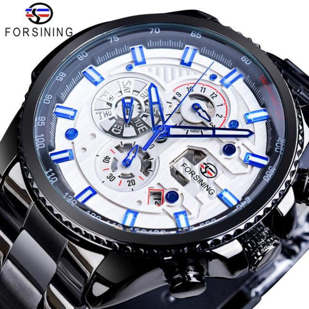 Maxpower (Grey) Forsining2022 New Three-Disc Sports Automatic Mechanical Strap Calendar Men's Top Watch Light Black Stainless Steel Watch Pu Strap Watch