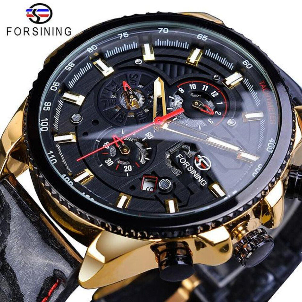 Maxpower (Tan) Forsining2022 New Three-Disc Sports Automatic Mechanical Strap Calendar Men's Top Watch Light Black Stainless Steel Watch Pu Strap Watch