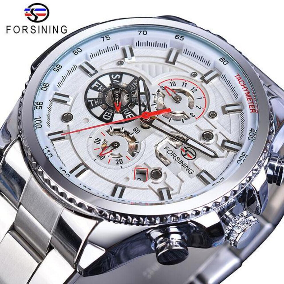 Maxpower (White) Forsining2022 New Three-Disc Sports Automatic Mechanical Strap Calendar Men's Top Watch Light Black Stainless Steel Watch Pu Strap Watch
