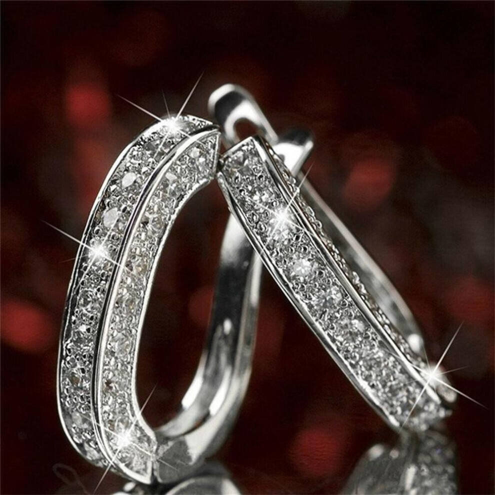 (silver) Luxury Crystal Stud Earrings For Women U Shaped Rhinestone Ear Buckle Earrings Elegant Wedding Jewelry Gift