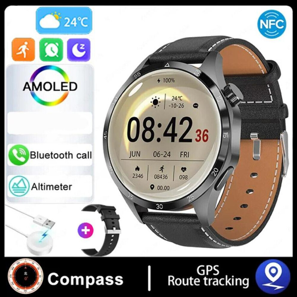 (black, Silicone band + leather s) 4 Smart Watch Men Watch 4 Pro Amoled Hd Screen Bluetooth Call Nfc Health Monitoring Smartwatch 2024 New Watch