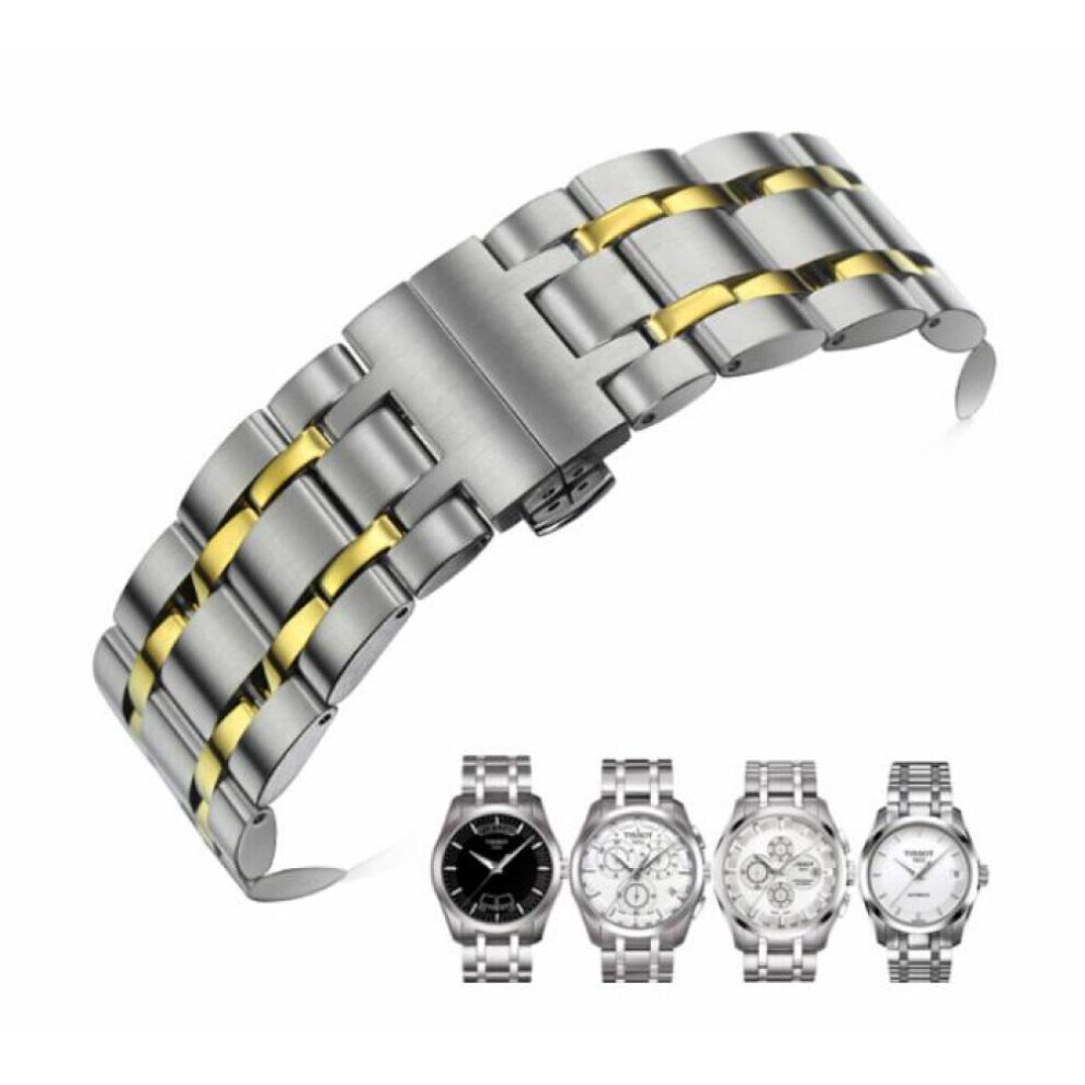 Maxpower (Gold,, 24Mm) 24Mm Couturier Series T035627a T035614a T035627 T035614 New Watch Parts Male Solid Stainless Steel Bracelet Strap Watch Bands For Silver