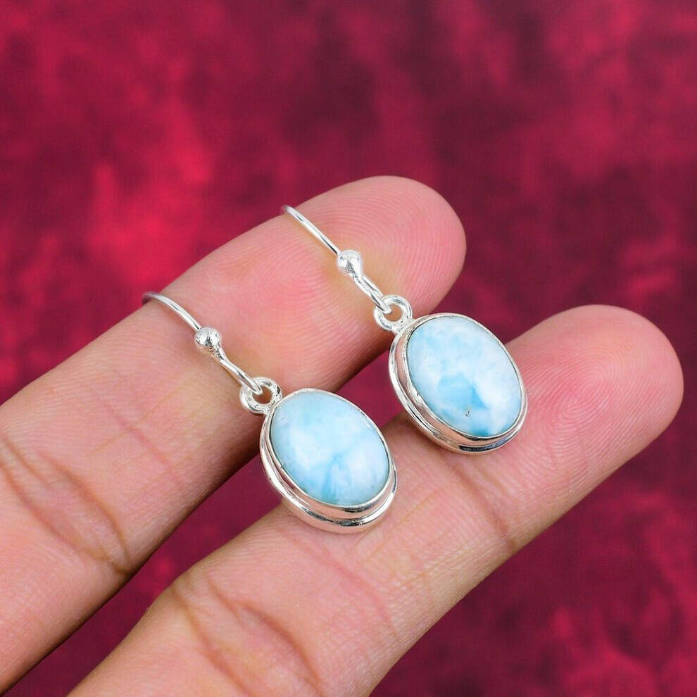 Maxpower (Blue, 1.50 Inches) Larimar Earring Gemstone Jewelry, 925 Solid Sterling Silver Handmade Earring, Latest Design Jewelry Blue,Silver