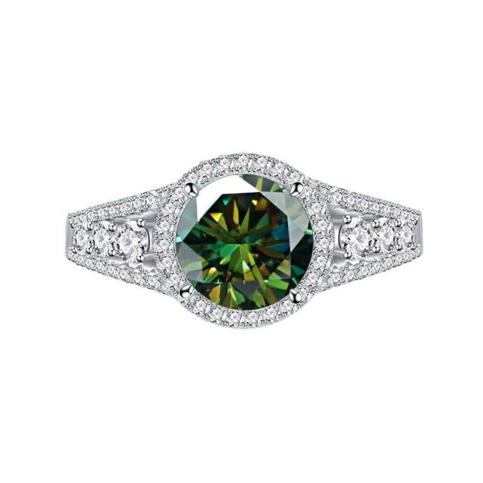 (dark green, 0.8ct No.8) Bagueringen Women Moissanite Ring Silver 925 Jewelry For Women 8mm Blue Green Color Moissanite Gemstone Jewerly Gift Size 6-9