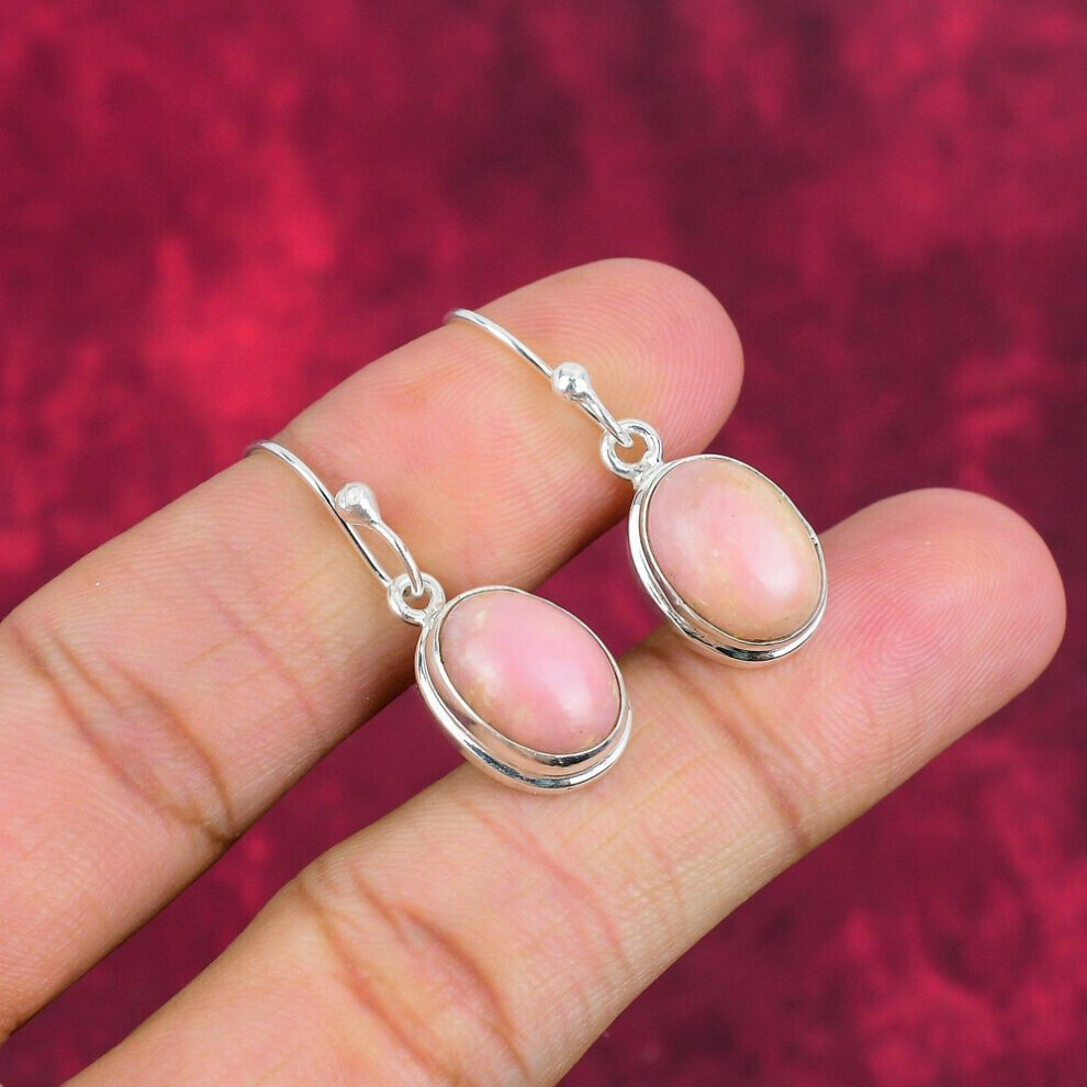 Maxpower (Pink, 1.50 Inches) Pink Opal Handmade Gemstone Earrings, 925 Solid Sterling Silver Earrings Unique Design Jewelry, For Women Pink,Silver
