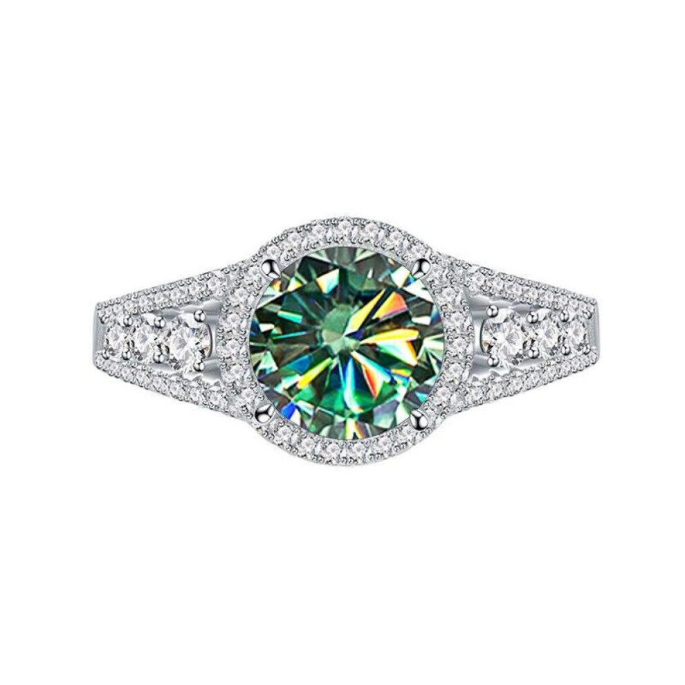 Maxpower (Green, 0.8Ct No.9) Bagueringen Women Moissanite Ring Silver 925 Jewelry For Women 8Mm Blue Green Color Moissanite Gemstone Jewerly Gift Size 6-9 Blue,Green,Silver