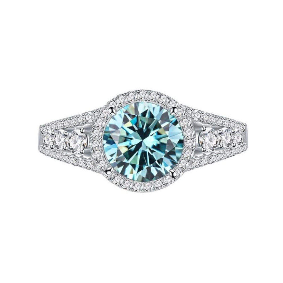Maxpower (Sea Blue, 0.8Ct No.9) Bagueringen Women Moissanite Ring Silver 925 Jewelry For Women 8Mm Blue Green Color Moissanite Gemstone Jewerly Gift Size 6-9 Blue,Green,Silver