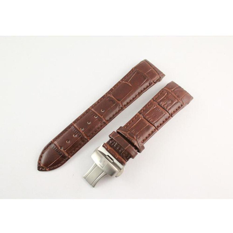 Maxpower (Brown, T035-23Mm) 23Mm Couturier Series T035617a T035439a Silver Butterfly Buckle + Genuine Leather Curved End Watch Band Strap Bracelet For T035 Brown,Silver