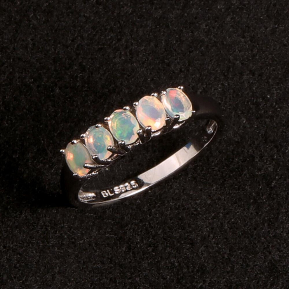 (white, us ring size 9#) 925 Sterling Silver Simple Ring Natural Opal Gemstone Fine Jewelry Opal Cut Ov 3*4mm 5 Pcs Stone Ring