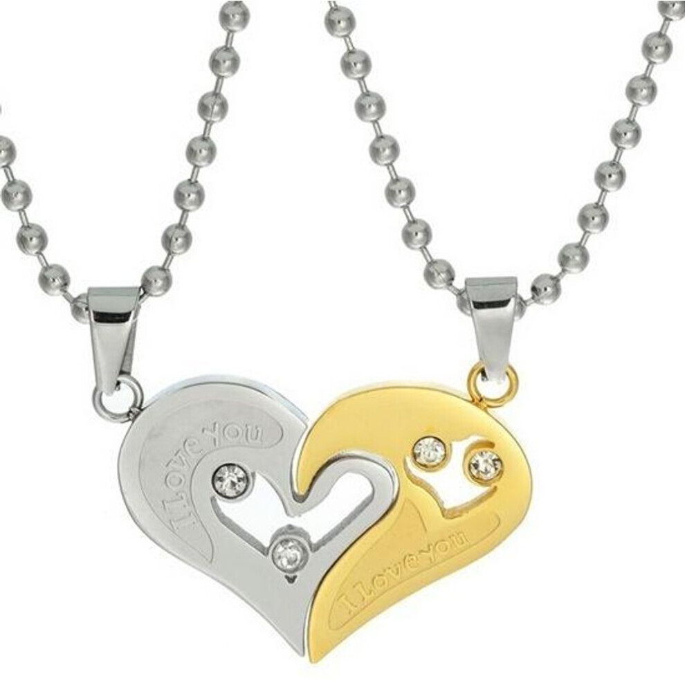 (silver,gold, 1 Pair) 1pair I Love You For Couple Iron Chain Black Heart Love Necklaces Fashion Trendy Paired Suspension Pendants