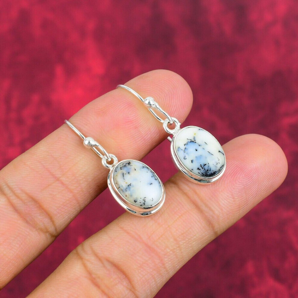 Maxpower (White, 1.50 Inches) Dendrite Opal Earrings 925 Solid Sterling Silver Gemstone Jewelry, Handmade Earrings For Thanksgiving White,Silver