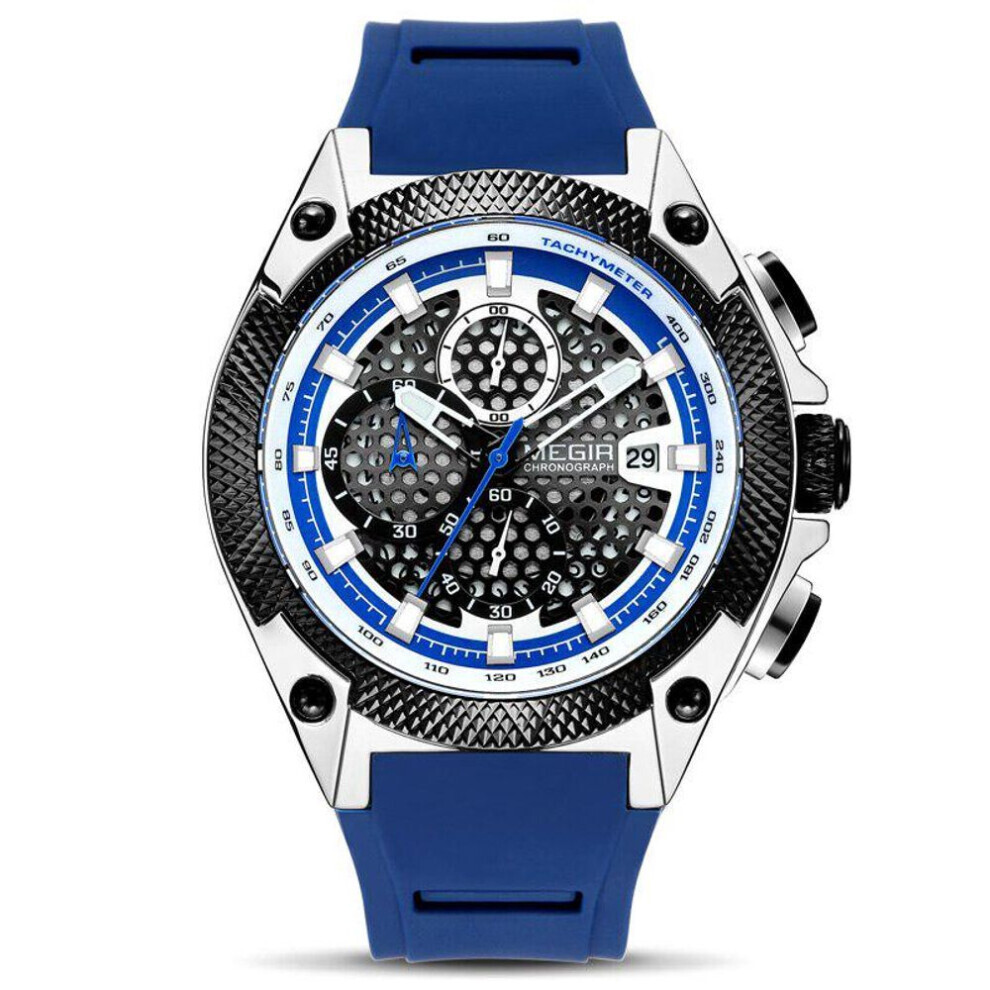 Maxpower (Blue) Megir Men Sport Watch Relogio Masculino Silicone Strap Mens Watches Top Brand Luxury Luminous Waterproof Quartz Watch Man Blue
