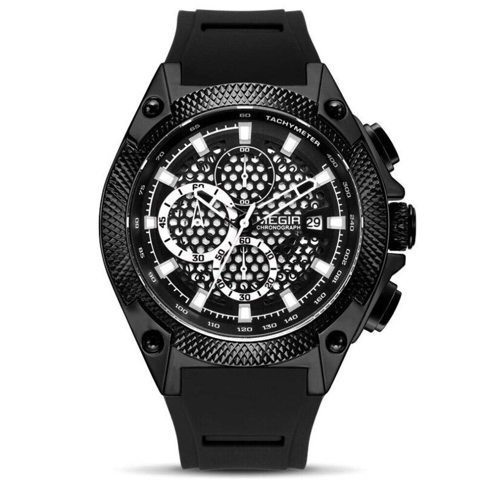 (black) Megir Men Sport Watch Relogio Masculino Blue Silicone Strap Mens Watches Top Brand Luxury Luminous Waterproof Quartz Watch Man