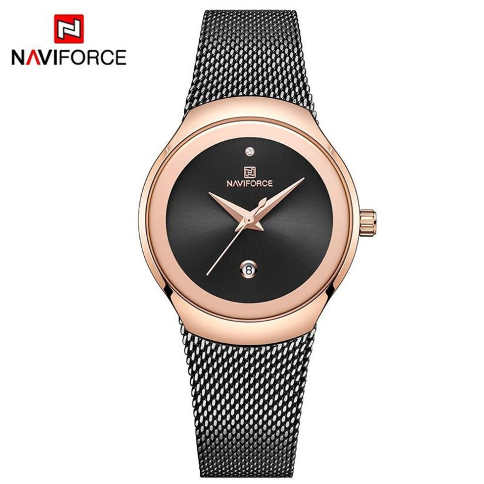 Maxpower (Black) Naviforce Women‘s Quartz Watches Fashion Ladies Stainless Steel Luxury Dresses Wristwatch Clock Black