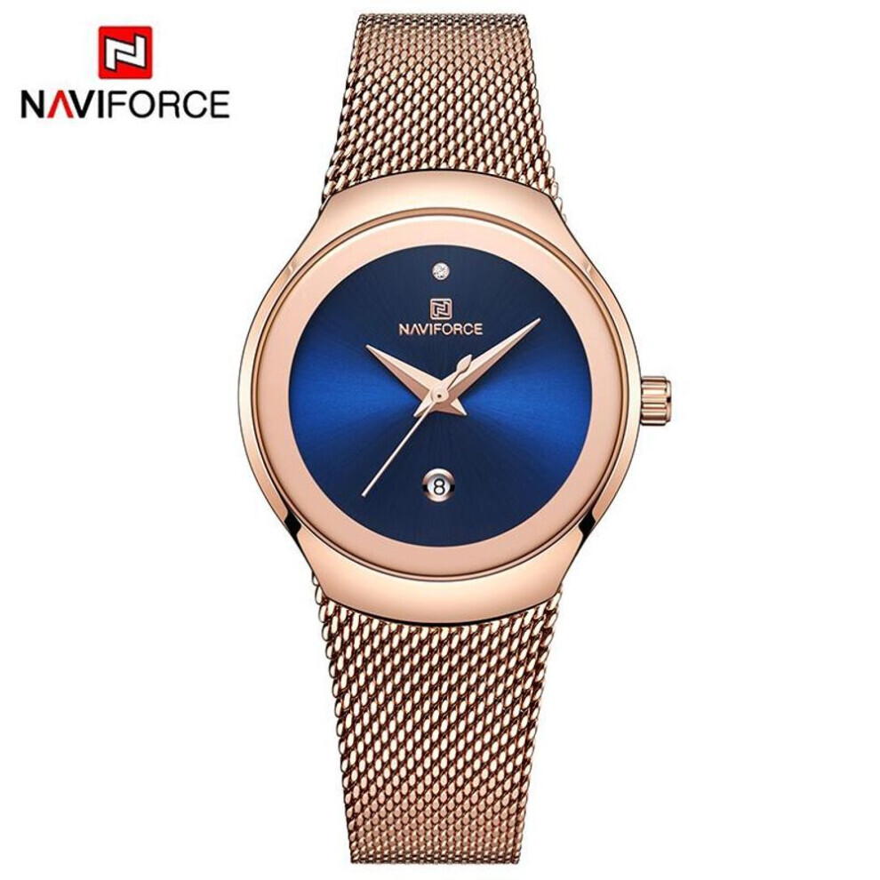 (blue) Naviforce Women‘s Quartz Watches Fashion Ladies Stainless Steel Luxury Dresses Wristwatch Clock