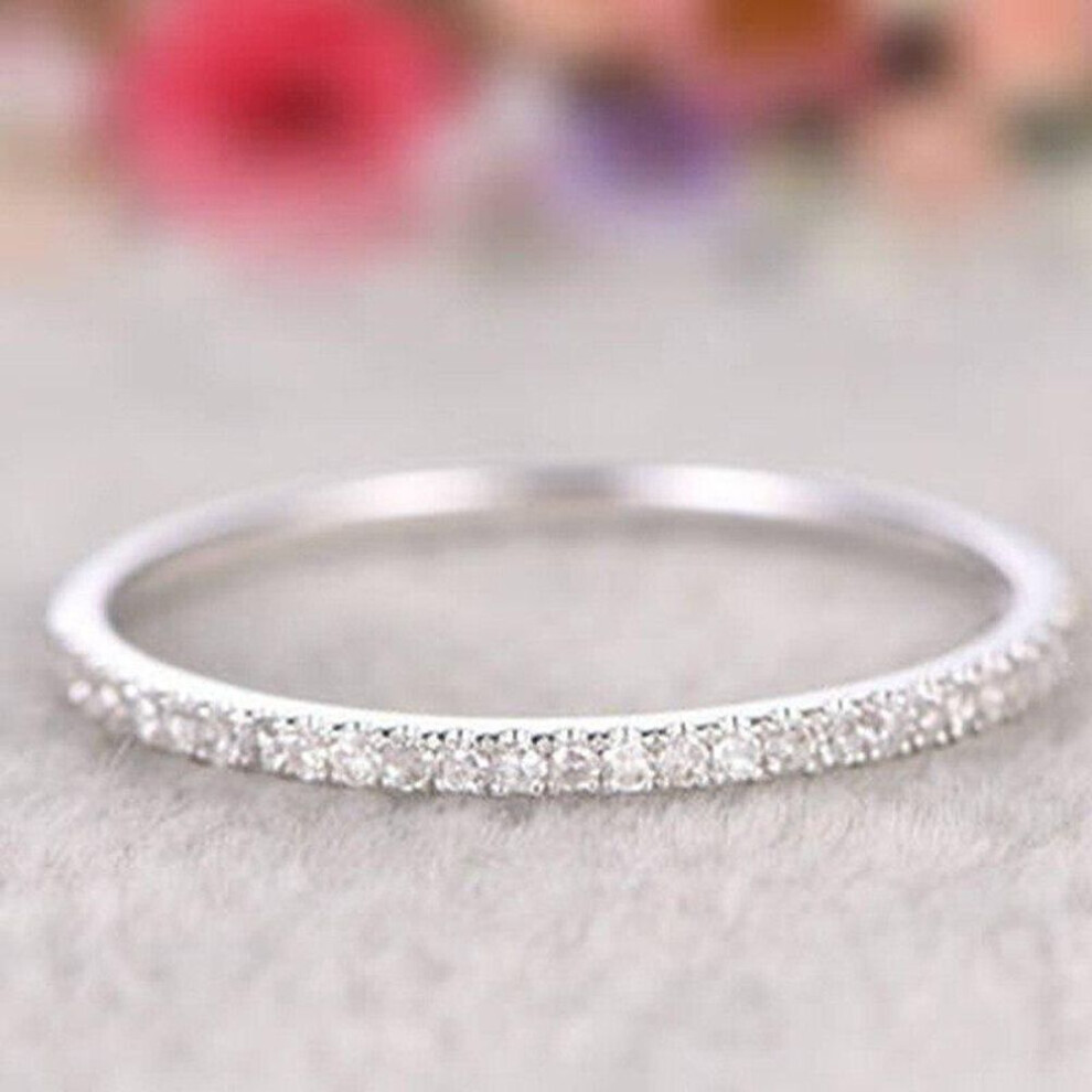 (silver, 7) Single Row Zircon Couple Ring Rose Gold Plated Simple Niche High-end Ring Jewelry Gift