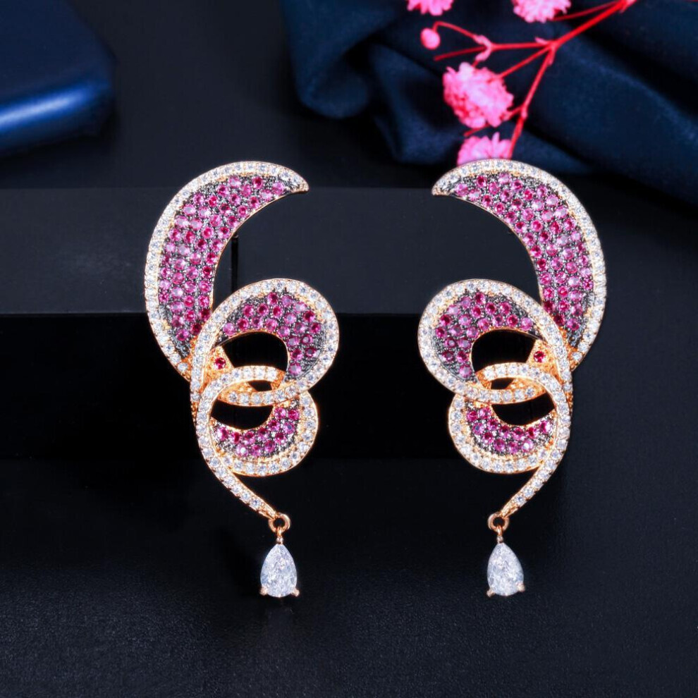 Maxpower (Rose ) Wwj Rose Cubic Zirconia Irregular Drop Earrings Red