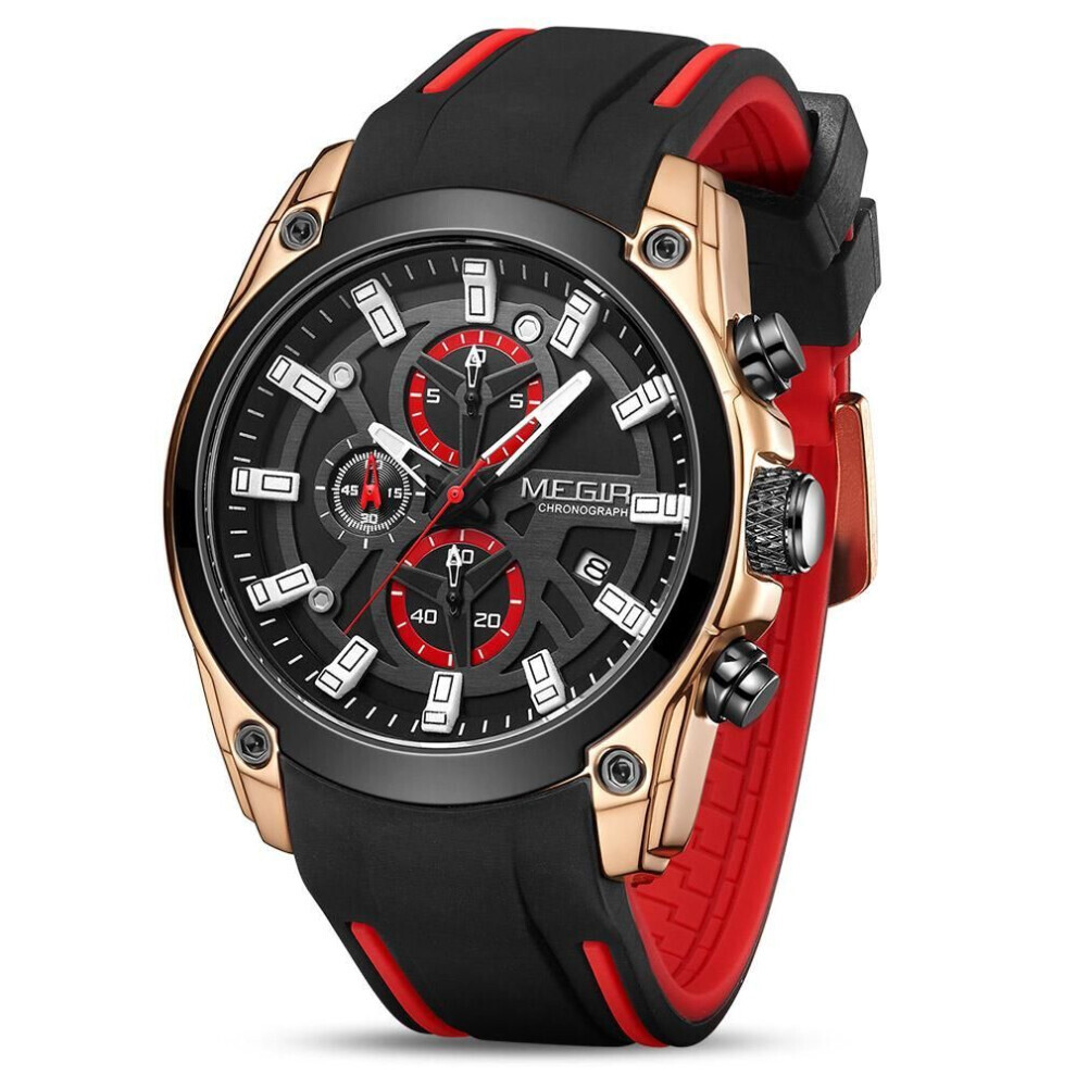 Maxpower (Rose,) Megir 2020 Analogue Quartz Sport Wrist Watches Fashion Luxury Chronograph Luminous With Comfortable Silicone Strap For Men Black
