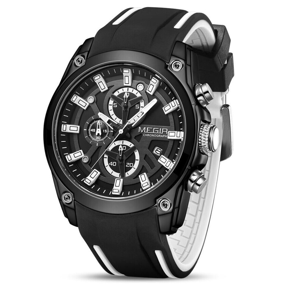 Maxpower (Black White) Megir 2020 Analogue Quartz Sport Wrist Watches Fashion Luxury Chronograph Luminous With Comfortable Silicone Strap For Men White,Black
