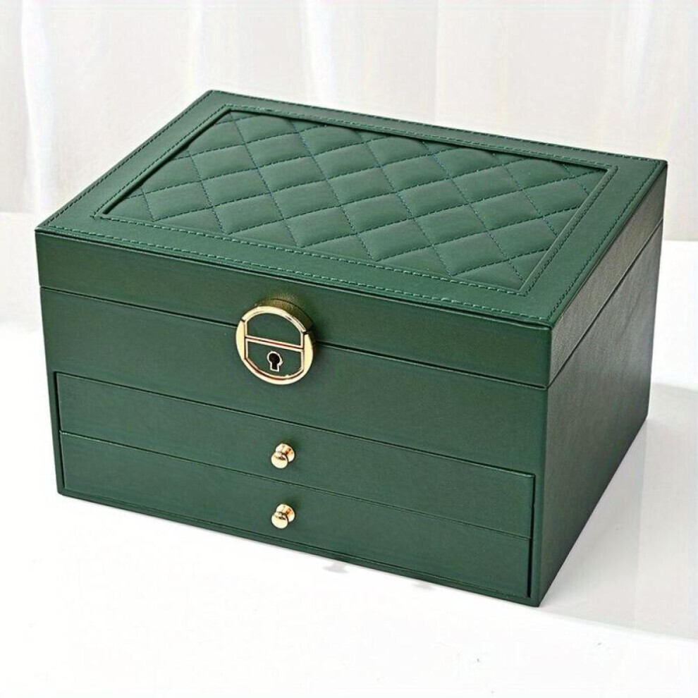 (green, 9.06*6.69*5.31inch) 3-layer Drawer Type Jewelry Storage Box, Desktop Lockable Finishing Storage Container For Jewelry Earrings Rings Necklaces Bracelets Pendants