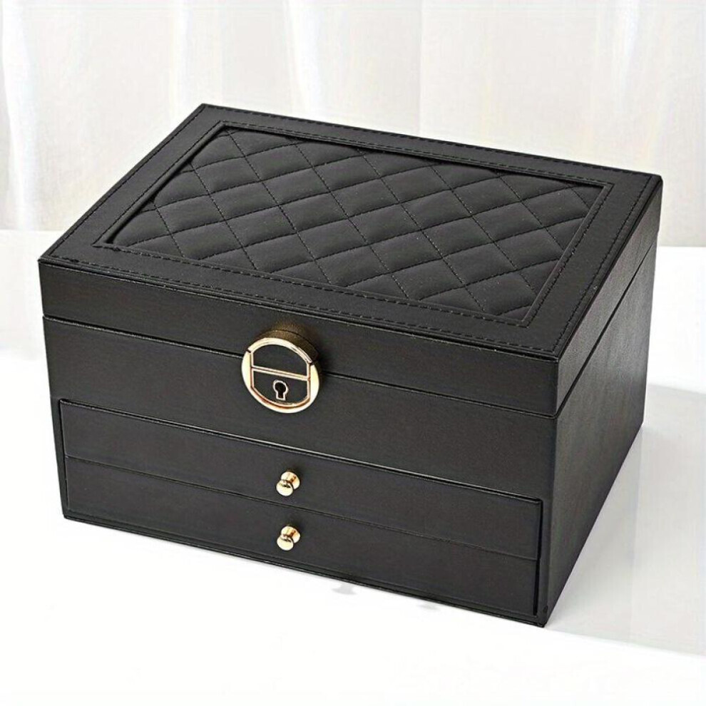 (black, 9.06*6.69*5.31inch) 3-layer Drawer Type Jewelry Storage Box, Desktop Lockable Finishing Storage Container For Jewelry Earrings Rings Necklaces Bracelets Pendants