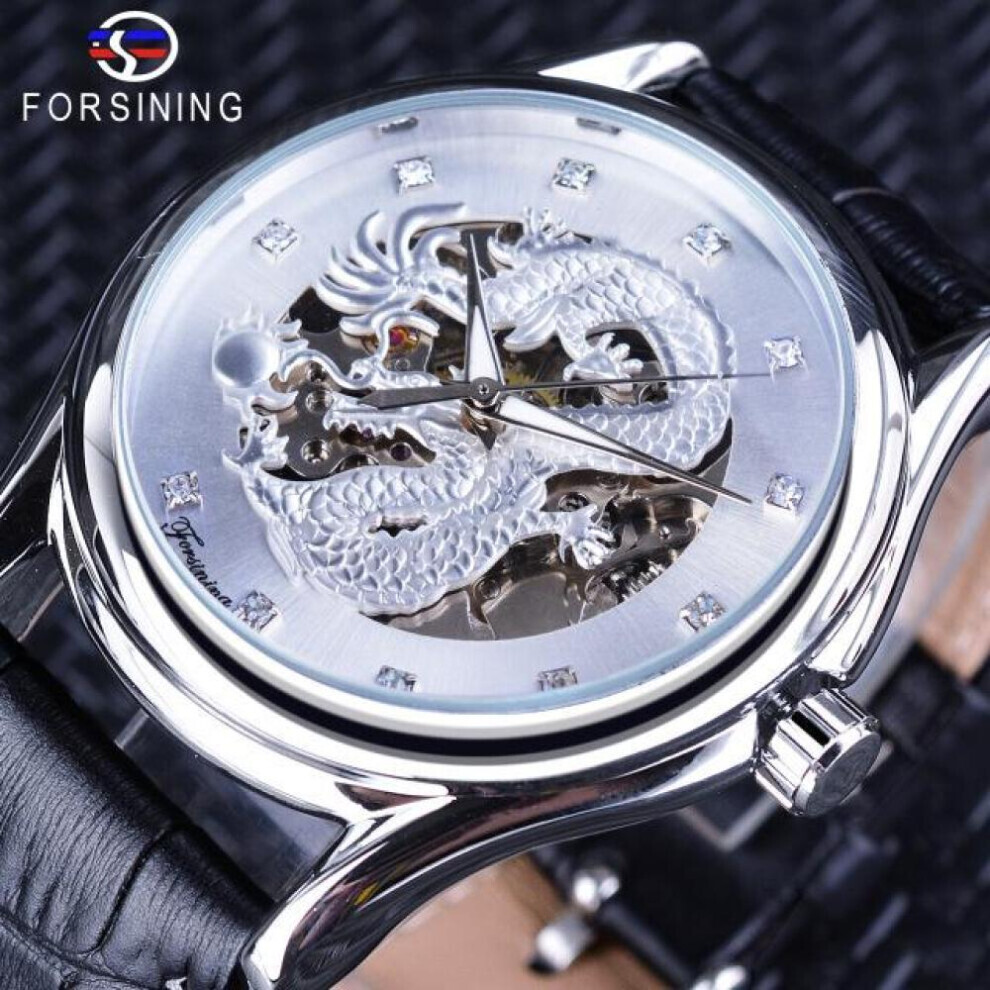 Maxpower (White) Forsining Chinese Dragon Design Diamond Dial Men Watch Luminous Hands Brand Luxury Mechanical Watch