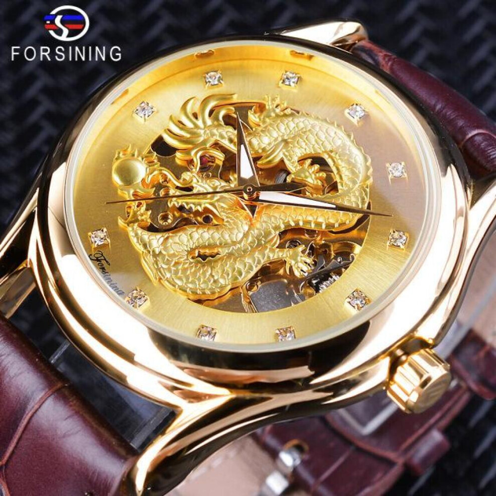 Maxpower (Gold) Forsining Chinese Dragon Design Diamond Dial Men Watch Luminous Hands Brand Luxury Mechanical Watch