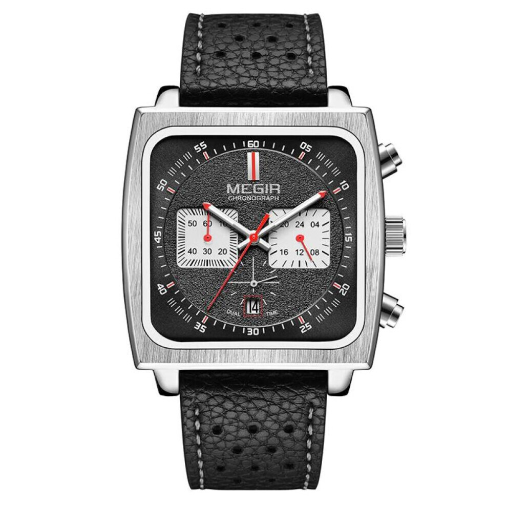Maxpower (Black) Megir Men's Rectangle Business Work Analogue Quartz Chronograph Luminous Sport Wrist Watch With Leather Strap Ml2182g Black