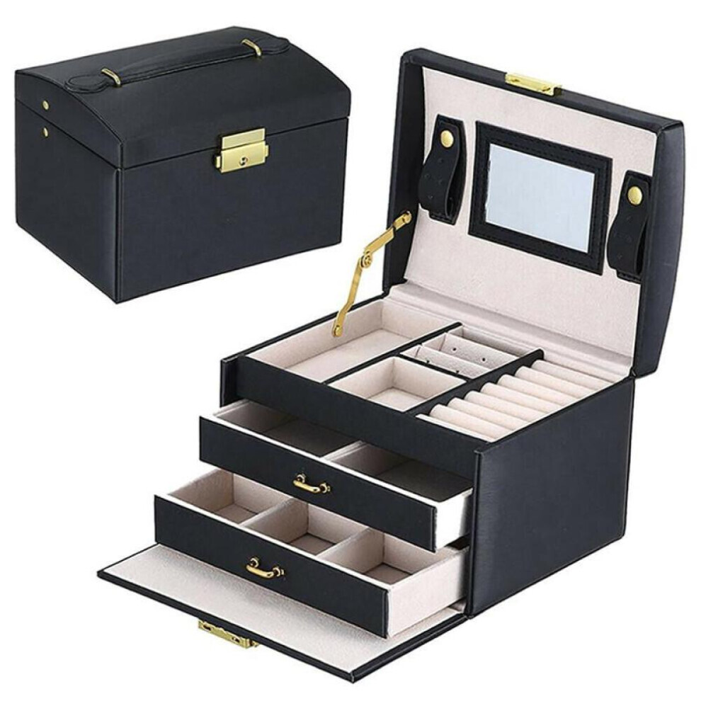 Maxpower (Black) Large Jewellery Box Leather Finish Storage Drawer Cabinet Necklace Organizer