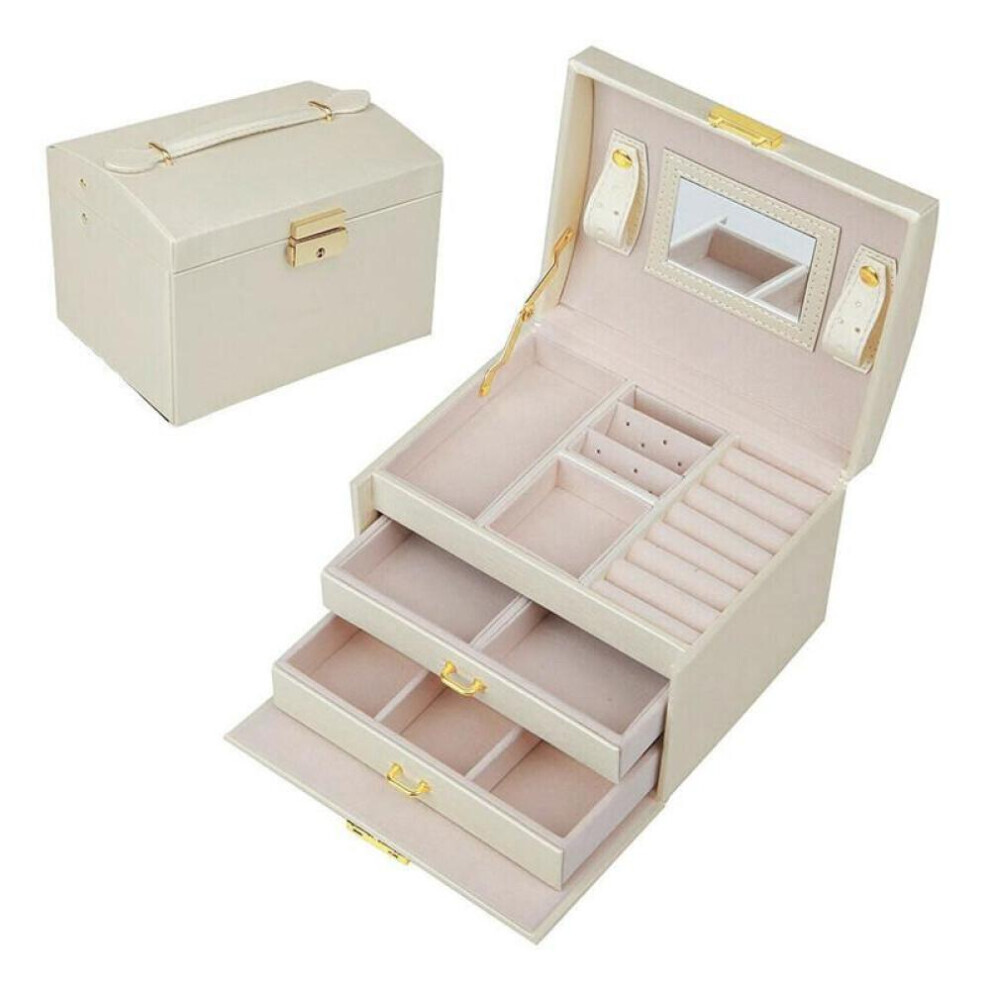 Maxpower (White) Large Jewellery Box Leather Finish Storage Drawer Cabinet Necklace Organizer