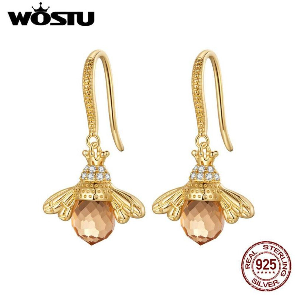 Maxpower (Gold, Sce149-B) Wostu 925 Sterling Silver Lovely Bee Drop Earrings For Women Fine Jewelry Silver,Gold