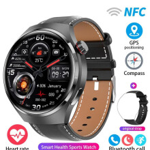 (black, leather strap) Zodvboz Nfc Smart Watch Men Watch 4 Pro Amoled Hd Screen Heart Rate Bluetooth Call Ip68 Waterproof Smartwatch 2023 New Gt4 Pro