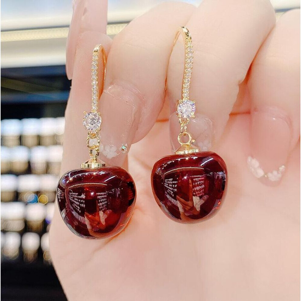 (red) Exquisite Fashion New Earrings With Red Cherries, Hanging Earrings For A Wedding, Valentine&apos;s Day, Anniversary, Birthday Gifts Lxy