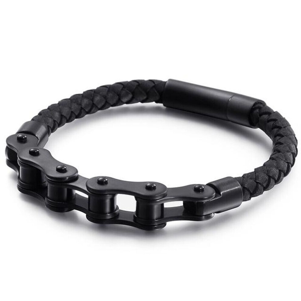 (as the picture, 21cm) Vintage 6mm Brushed Stainless Steel Bike Motorcycle Chain Bracelet For Men Men&apos;s Leather Bracelets Rock And Roll Male Jewelry