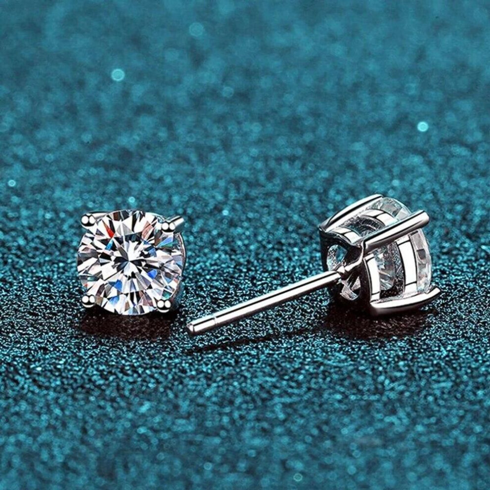 (as the picture, 1ct 6.5mm) Real 0.1-2 Carat D Color Moissanite Earrings For Women 100% 925 Sterling Silver With White Gold Plated Wedding Jewelry