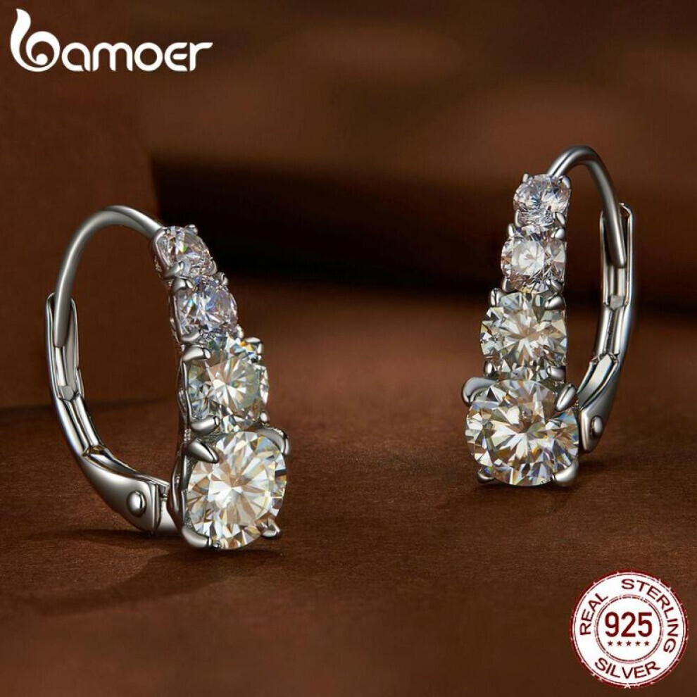 Maxpower (925 Silver) Bamoer Arranged Multiple Size Moissanite Hoop Earrings Chic Solid 925 Sterling Silver Ear Buckles For Women Fine Jewelry Gift