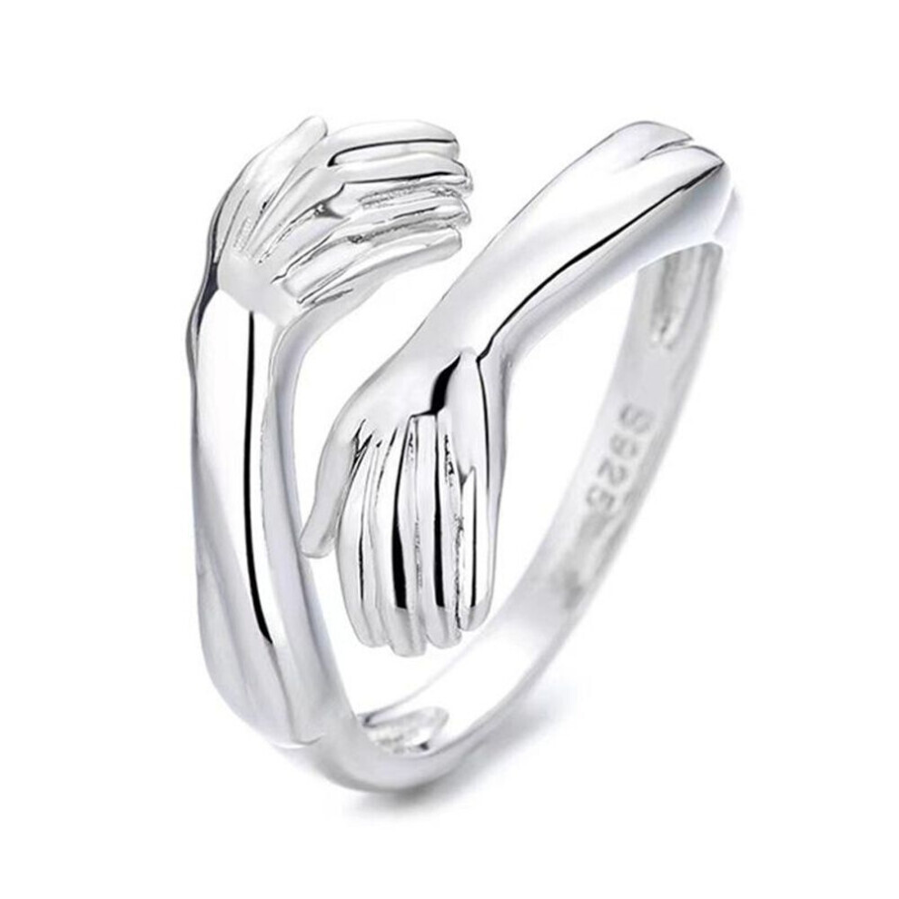 Maxpower (Silver) Creative Color Hand Hug Rings Creative Love Hug Adjustable Opening Rings For Women Men Jewelry Gift Silver