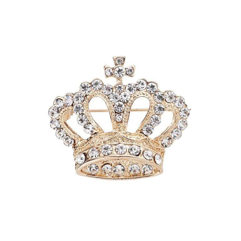 Maxpower (Gold) Luxury Rhinestone Crown Brooch Pin For Women Men Lapel Pins Suit Shirt Collar Badge Corsage Brooches For Men Jewelry Accessories Gold