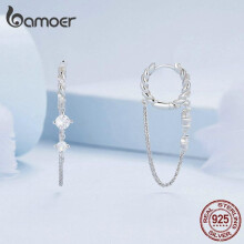 (925 silver) Bamoer 925 Sterling Silver Exquisite Zircon Ear Buckles Tassel Drop Earrings For Women Birthday Party Jewelry Gift