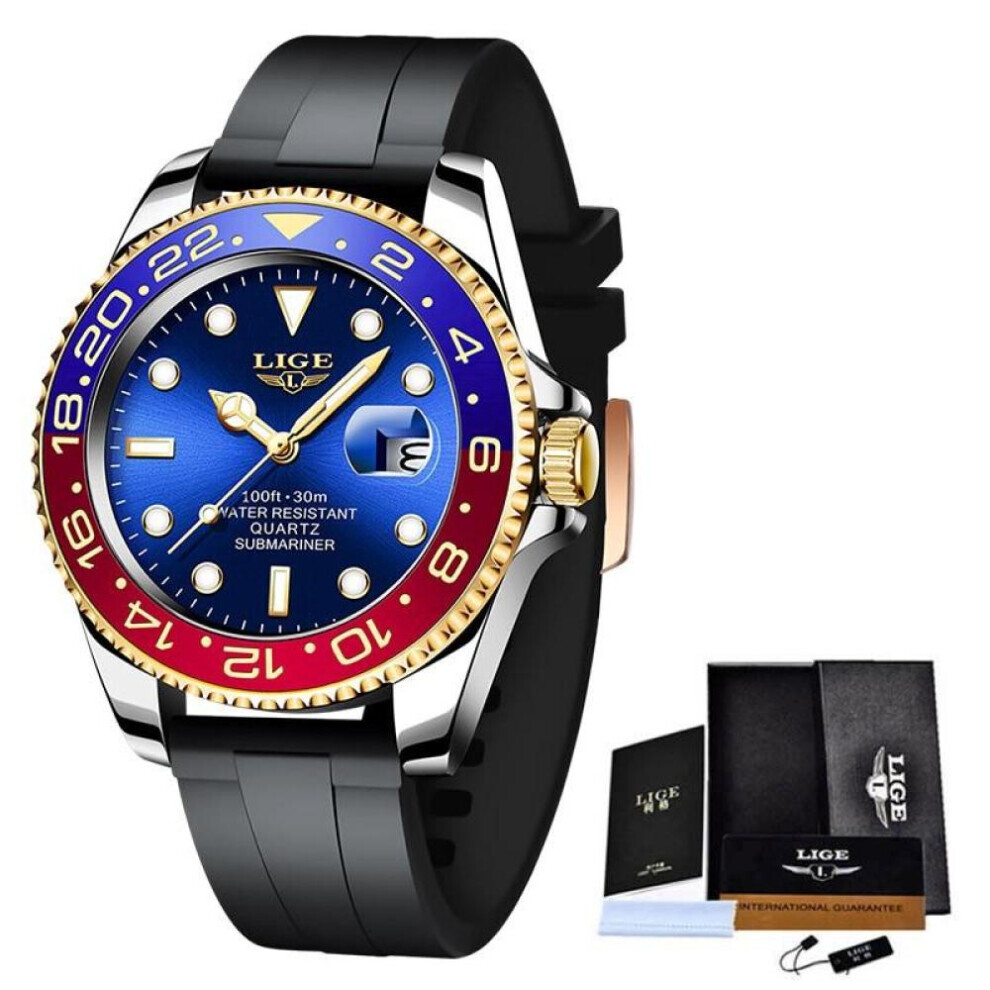 Maxpower (Red,Blue) Lige Fashion Business Mens Watches Waterproof Auto Date Watch Military Men's Watch Stainless Steel Sport Men Wrist Watches