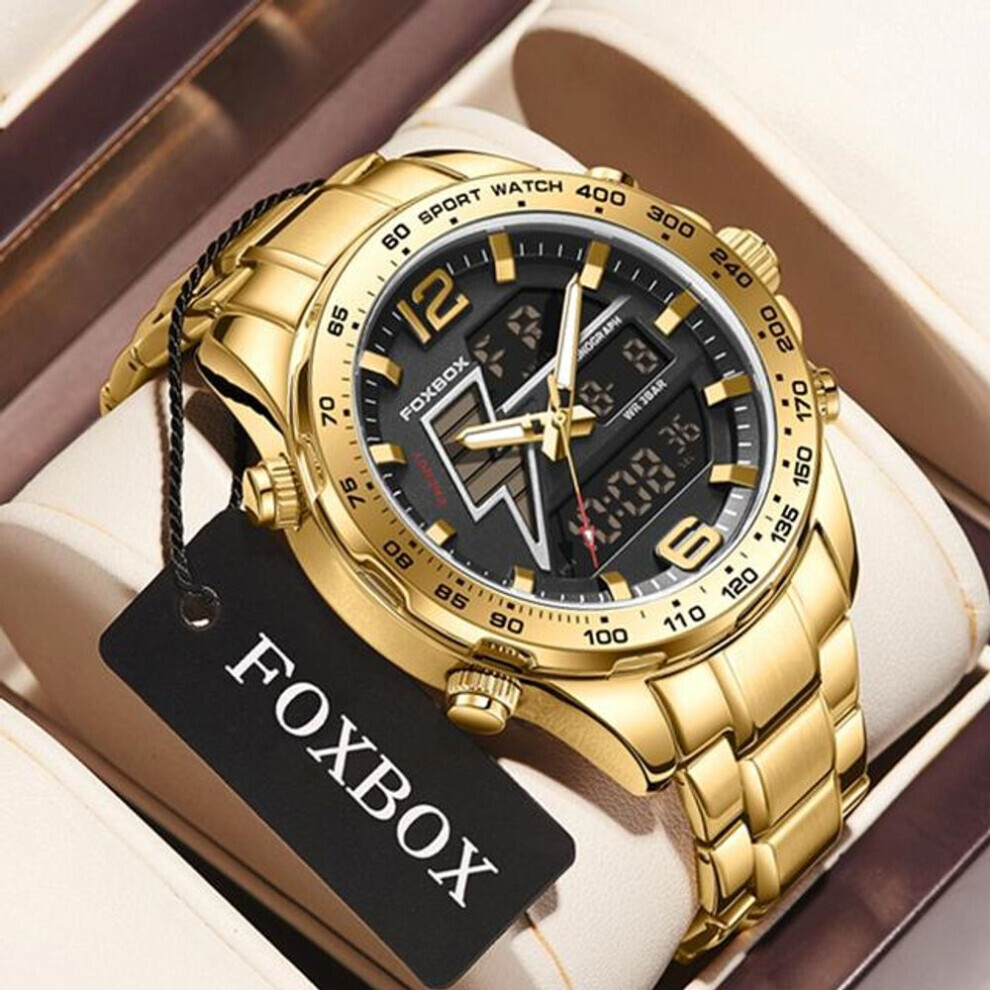 Maxpower (,Black) Lige Men Sports Watch Luxury Fashion Dual Display Quartz Watch Military Luminous Waterproof Chronograph Watch Gold/Black