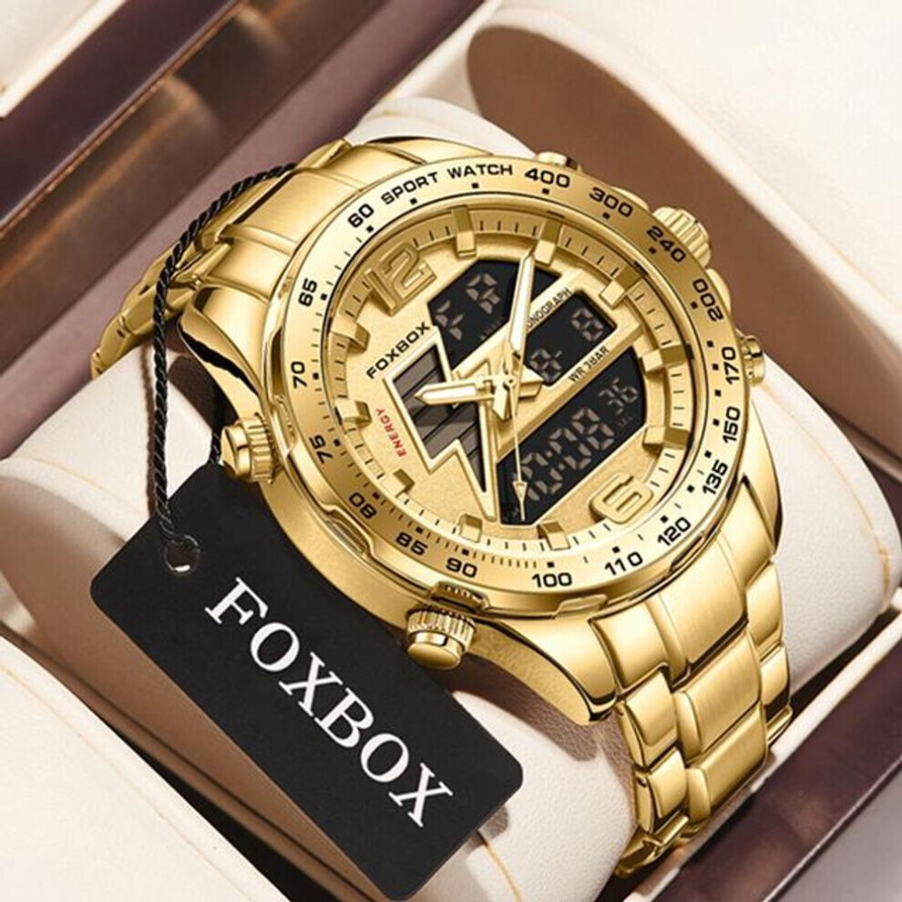 Maxpower (Gold) Lige Men Sports Watch Luxury Fashion Dual Display Quartz Watch Military Luminous Waterproof Chronograph Watch Gold