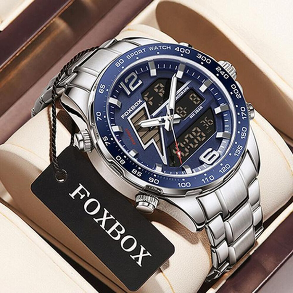 Maxpower (,Blue) Lige Men Sports Watch Luxury Fashion Dual Display Quartz Watch Military Luminous Waterproof Chronograph Watch Silver/Blue