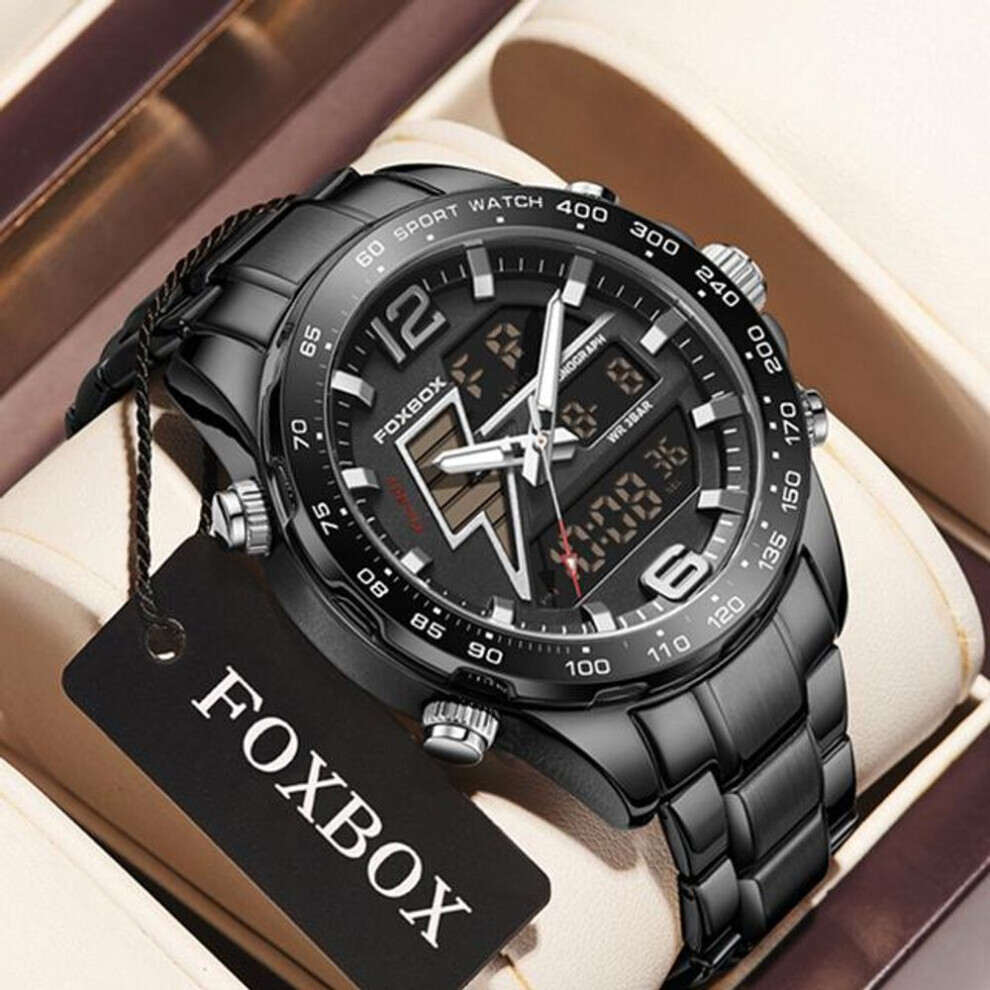 Maxpower (Black) Lige Men Sports Watch Luxury Fashion Dual Display Quartz Watch Military Luminous Waterproof Chronograph Watch Black