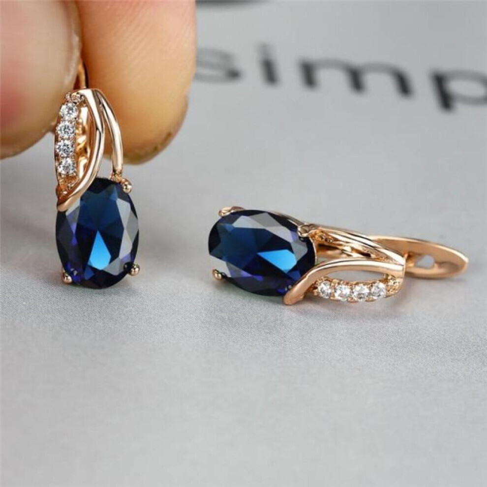 Maxpower (Blue) Aqua Blue Zircon Oval Stone Earrings Multicolor Crystal Hoop Earrings Rose Gold Color Engagement Earrings For Women Boho Jewelry
