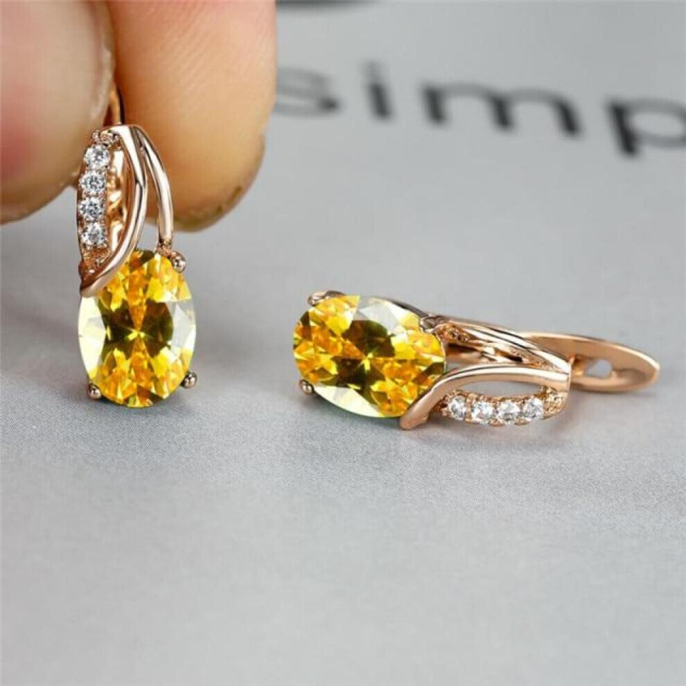 Maxpower (Yellow) Aqua Blue Zircon Oval Stone Earrings Multicolor Crystal Hoop Earrings Rose Gold Color Engagement Earrings For Women Boho Jewelry